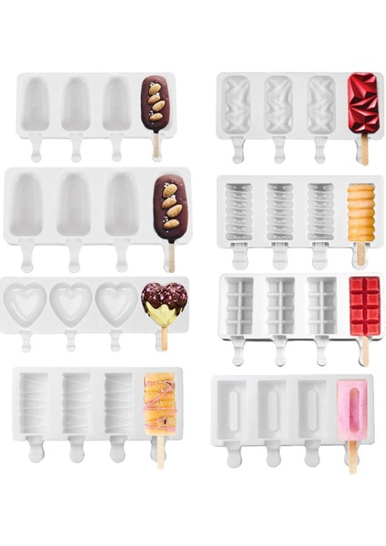 A-Beyaz Tarzı Silikon Dondurma Kalıbı Dıy Ev Yapımı Dondurma Kalıpları Dondurucu 4 Hücre Büyük Boy Buz Küpü Tepsi Popsicle Varil Yapımcıları Pişirme Araçları (Yurt Dışından) fırsatları