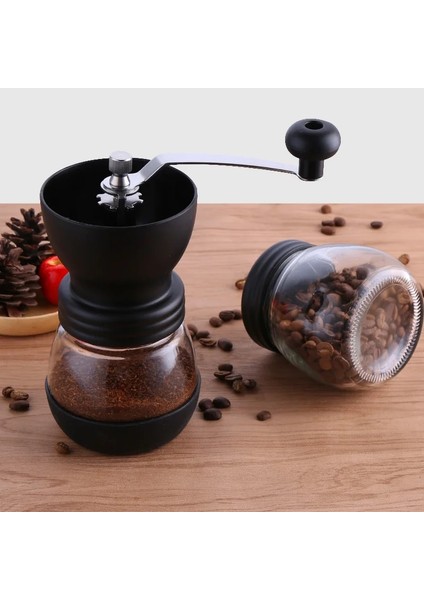 Kırmızı Stil Manuel Seramik Çapak Kahve Çekirdeği Değirmeni ile Güçlendirilmiş Cam Saklama Kavanozu Dayanıklı Cafe Bean Mill Kahve Makinesi Mutfak Aletleri WJ901 (Yurt Dışından)