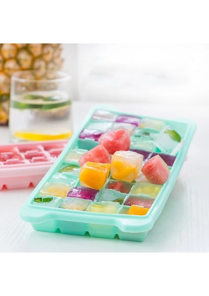 24 Yeşil Stil Dondurucu Için Kapaklı Silikon Buz Küpü Tepsisi Silika Buz Küpleri Maker Kalıp Kokteyl Içecek Için Kapaklı (Yurt Dışından) modelleri