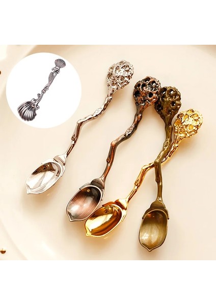 N Tarzı Vintage Kaşık Çatal Mini Kraliyet Tarzı Metal Altın Oyma Kahve Atıştırmalıkları Meyve Tatlı Kaşığı Mutfak Aleti Çay Kaşığı Sofra Takımı Çatal (Yurt Dışından) fırsatları