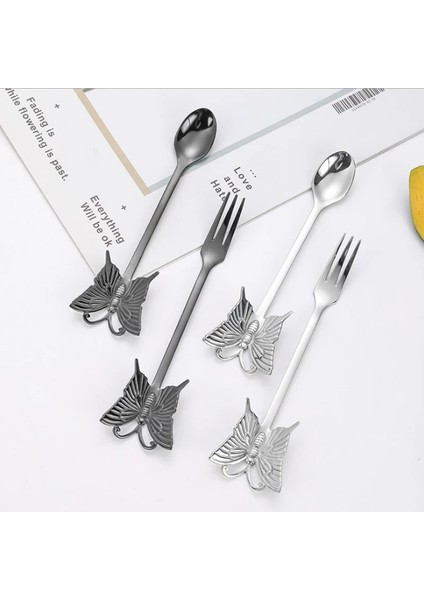 Siyah Çatal Stili 1 Adet Paslanmaz Çelik Kahve Kaşığı Çay Kaşığı Altın Kaplama Şeker Tatlı Meyve Çatal Ayna Parlatma Kelebek Kolu Yemek Takımı (Yurt Dışından) indirimleri