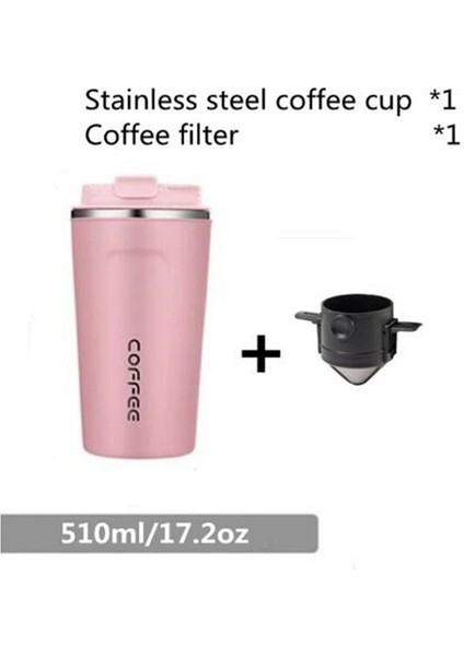 510ML Pembe Stil Yeniden Kullanılabilir Kahve Filtresi Taşınabilir Kahve Seyahat Kupa El Yapımı Kahve Damlatıcı Çay Bardağı Seti Cezve Kahve Gereçleri (Yurt Dışından)