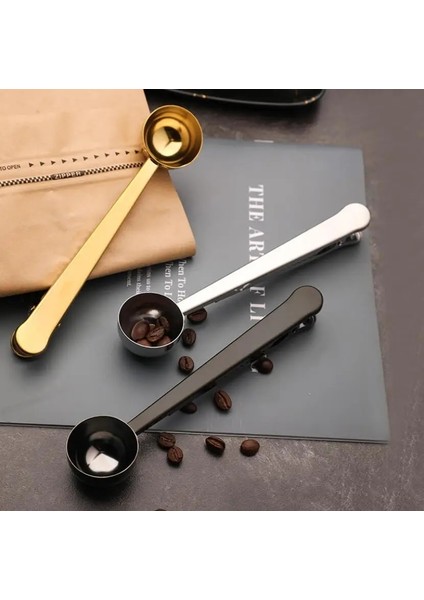 Siyah Stil Altın Gümüş Çok Işlevli Mutfak Malzemeleri Klipsli Kahve Kaşığı Paslanmaz Çelik Çay Ölçme Fincan Kaşık Kaşık (Yurt Dışından) fırsatları
