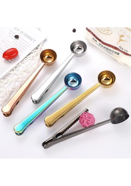 Siyah Stil Altın Gümüş Çok Işlevli Mutfak Malzemeleri Klipsli Kahve Kaşığı Paslanmaz Çelik Çay Ölçme Fincan Kaşık Kaşık (Yurt Dışından) indirimleri