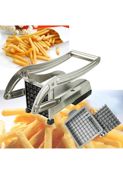 Paslanmaz Çelik Patates Cipsi Yapma Makinesi Patates Kızartması Patates Doğrama Makinesi Kesme Makinesi 2 Bıçak Farklı Delikler (Yurt Dışından)