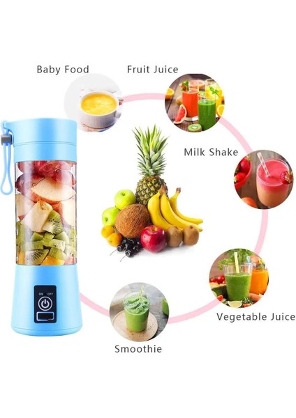 Mor Tarzı Taşınabilir Içecek Sıkacağı Makinesi Ev USB Şarj Edilebilir 4 Bıçaklı Elektrikli Meyve Sıkacağı Suyu Blender (Yurt Dışından)