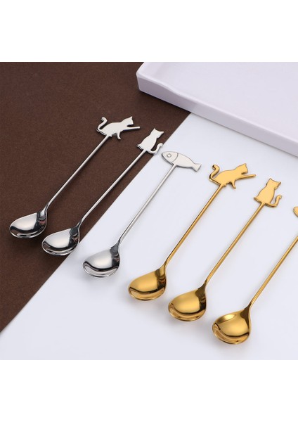 Gümüş 1 Stil Yaratıcı Balık Kedi Tasarım Kahve Karıştırma Kaşığı Sevimli Paslanmaz Çelik Tatlı Çay Kaşığı Ev Mutfak Aksesuarları (Yurt Dışından) fiyatları