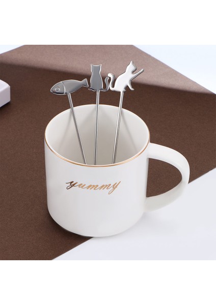 Gümüş 1 Stil Yaratıcı Balık Kedi Tasarım Kahve Karıştırma Kaşığı Sevimli Paslanmaz Çelik Tatlı Çay Kaşığı Ev Mutfak Aksesuarları (Yurt Dışından) fırsatları