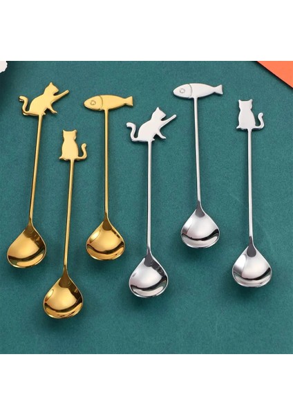 Gümüş 1 Stil Yaratıcı Balık Kedi Tasarım Kahve Karıştırma Kaşığı Sevimli Paslanmaz Çelik Tatlı Çay Kaşığı Ev Mutfak Aksesuarları (Yurt Dışından) indirimleri