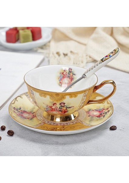 1550C Stili Yefine Yüksek Li Kemik Porselen Kahve Fincanları Vintage Seramik Sırlı Gelişmiş Çay Fincanı ve Tabak Setleri Lüks Hediyeler (Yurt Dışından)