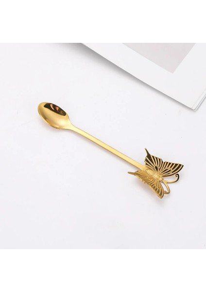 Altın Kaşık Stili 1 Adet Paslanmaz Çelik Kahve Kaşığı Çay Kaşığı Altın Kaplama Şeker Tatlı Meyve Çatal Ayna Parlatma Kelebek Kolu Yemek Takımı (Yurt Dışından)