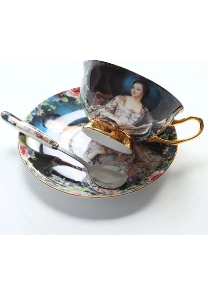 1550D Stili Yefine Yüksek Li Kemik Porselen Kahve Fincanları Vintage Seramik Sırlı Gelişmiş Çay Fincanı ve Tabak Setleri Lüks Hediyeler (Yurt Dışından) modelleri