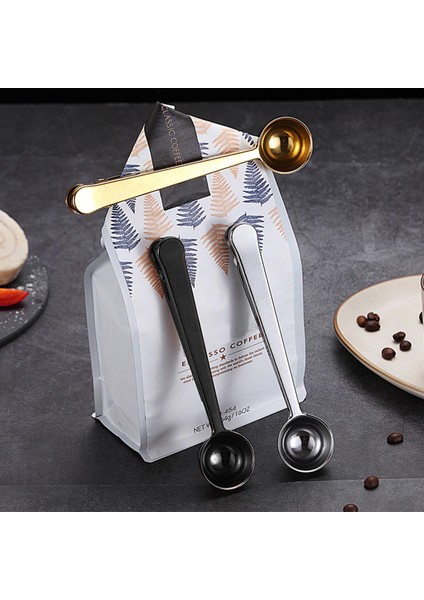 Renkli Stil 1 Adet Paslanmaz Çelik Kahve Kepçe Torba Klipsi ile Fasulye Zemin Ölçme Kaşığı Scooper Çay Kahve Için (Yurt Dışından) indirimleri