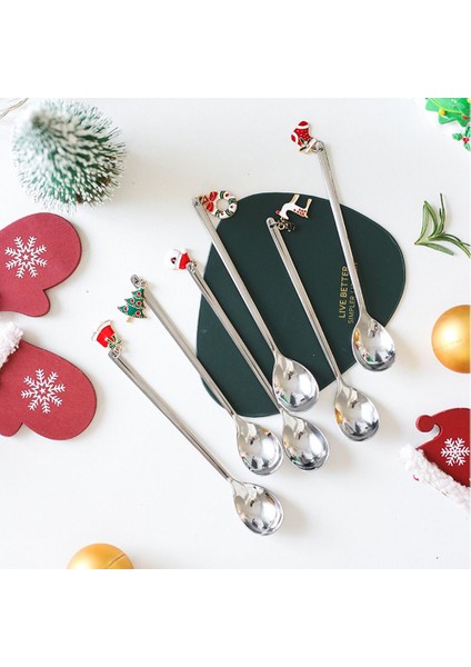 Altın Çatal Seti Stili 6 Adet Kahve Kaşığı ve Çatal Setleri Kahve Kaşığı Yaratıcı Tatlı Çay Kaşığı Kürek Noel Hediyesi Kutusu Karıştırma Kaşığı Noel Hediyesi (Yurt Dışından)