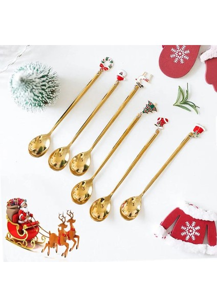 Altın Çatal Seti Stili 6 Adet Kahve Kaşığı ve Çatal Setleri Kahve Kaşığı Yaratıcı Tatlı Çay Kaşığı Kürek Noel Hediyesi Kutusu Karıştırma Kaşığı Noel Hediyesi (Yurt Dışından)