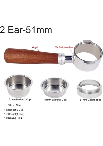 51 53 mm Stand 2 Stili Dipsiz Portafilter Espresso Kahve Makinesi Ahşap Veya Plastik Saplı Filtre Dahil 51MM Paslanmaz Çelik Kahve Sepeti (Yurt Dışından)