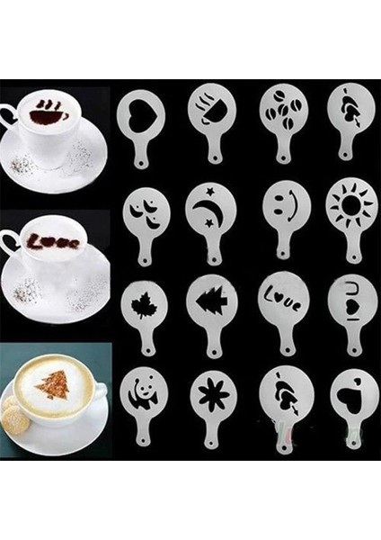 1 Takım Tarzı Gösteri Olarak Kalıp Kahve Süt Kek Cupcake Stencil Şablonu Kahve Barista Cappuccino Şablonu Ev Için Strew Pad Duster Sprey Araçları (Yurt Dışından)