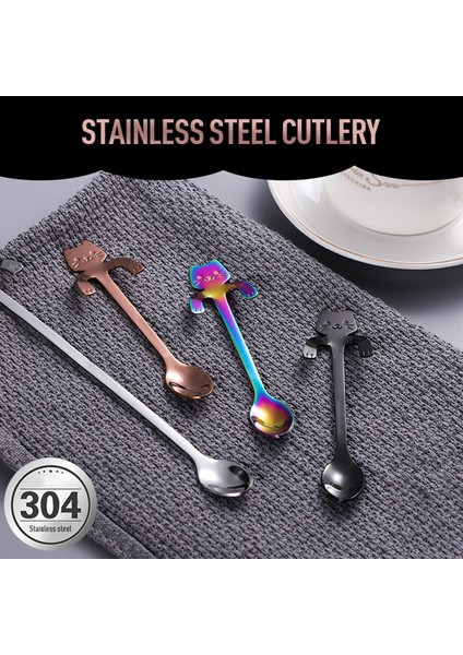 Renkli Stil 11,5 cm Sevimli Kedi Kahve Kaşığı Paslanmaz Çelik Yaratıcı Çay Kaşığı Tatlı Aperatif Dondurma Mini Kupa Çay Bardağı Sofra Mutfak Aksesuarları (Yurt Dışından) modelleri