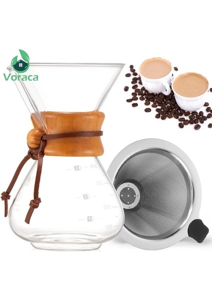 400ML Tarzı Isıya Dayanıklı 400ML Cam Cezve Paslanmaz Çelik Filtreli Damla Kahve Su Isıtıcısı Damlatıcı Kahve Makinesi Üzerine Dökün Barista Aracı (Yurt Dışından)