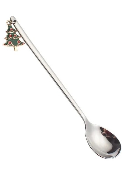 Gümüş-Noel Ağacı Stili Kahve Tatlı Kaşığı Paslanmaz Çelik Noel Karıştırma Kaşıkları Parti Kahve Kaşığı Kolye ile Noel Çay Kaşığı Süslemeleri Hediye (Yurt Dışından)