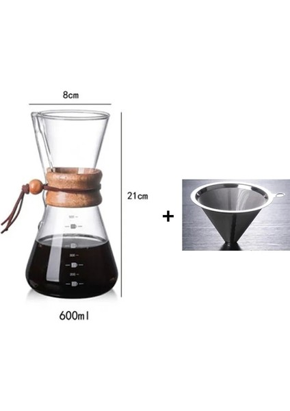 M-Wood Primaryxfilte Stili ml Yüksek Sıcaklığa Dayanıklı Cam Kahve Makinesi Paslanmaz Çelik Filtreli Cezve Haşlanma Önleyici Espresso Kahve Makinesi (Yurt Dışından)