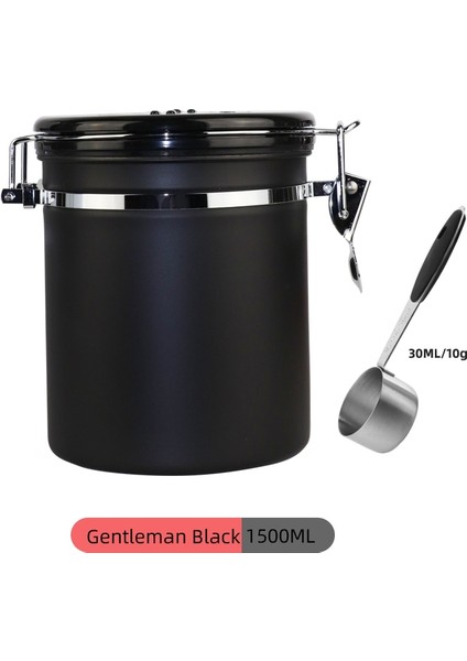 Siyah 1500ML Stili Paslanmaz Çelik Kahve Çekirdeği Mühürlü Tank Egzoz Valfi ile Kahve Depolama Tankı Kurutulmuş Meyve Mühürlü Kutu Siyah 800ML (Yurt Dışından)