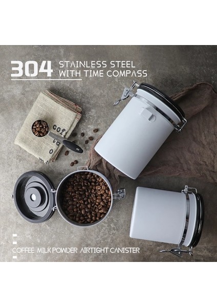 Siyah 1500ML Stili Paslanmaz Çelik Kahve Çekirdeği Mühürlü Tank Egzoz Valfi ile Kahve Depolama Tankı Kurutulmuş Meyve Mühürlü Kutu Siyah 800ML (Yurt Dışından) modelleri