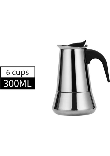 300ML Stili Paslanmaz Çelik Moka Pot Avrupa Cezve Indüksiyon Ocak Açık Alev Evrensel Cezve Mutfak Aracı Aksesuarları (Yurt Dışından)