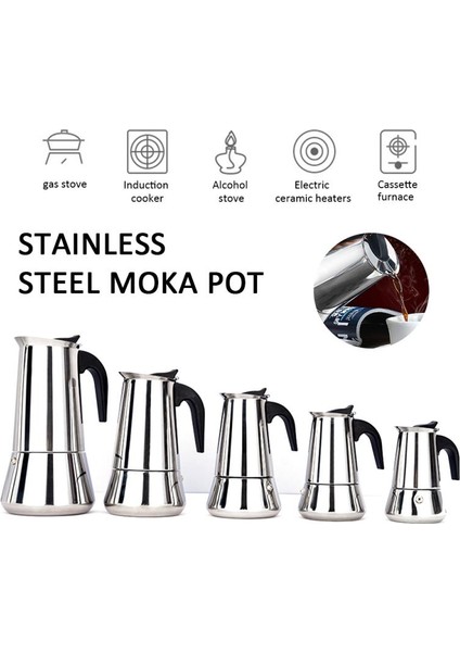 300ML Stili Paslanmaz Çelik Moka Pot Avrupa Cezve Indüksiyon Ocak Açık Alev Evrensel Cezve Mutfak Aracı Aksesuarları (Yurt Dışından) fiyatları