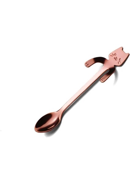 Gül Altın Tarzı 11,5 cm Sevimli Kedi Kahve Kaşığı Paslanmaz Çelik Yaratıcı Çay Kaşığı Tatlı Aperatif Dondurma Mini Kupa Çay Bardağı Sofra Mutfak Aksesuarları (Yurt Dışından)