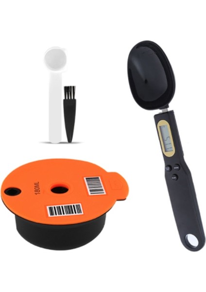01 Kaşık Stili ile 180ML Bosch-S Tassimo Mutfak Aletleri Için ml Kahve Makinesi Yeniden Kullanılabilir Kapsül Kahve Fincanı Filtre Sepeti Bakla ve Kaşık Fırçası (Yurt Dışından)