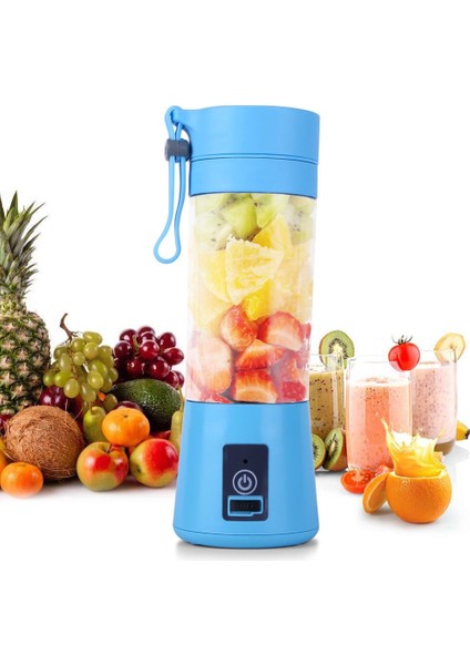 Mavi Stil 380ML Mini USB Taşınabilir Elektrikli Meyve Sıkacağı Dayanıklı 2 Bıçaklı Smoothie Maker Blender Şarj Edilebilir Meyve Sıkacağı Fincan Spor Şişe (Yurt Dışından)