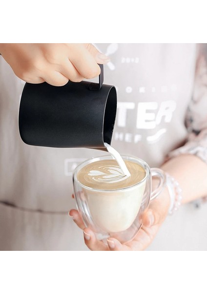 350ML-SIYAH Stil Kahve Süt Sürahi Paslanmaz Çelik Yapışmaz Süt Sürahisi Espresso Kahve Sürahi Barista Süt Köpürtücü Sürahi ml (Yurt Dışından)