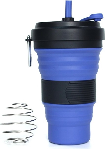 01 Hasır Yay Top Stili 550ML Paslanmaz Çelik Yaylı Top ile Katlanabilir Silikon Kahve Hasır Bardak Açık Havada Seyahat Su Sarsıntı Bardakları Katlanır Taşınabilir Şişe (Yurt Dışından)