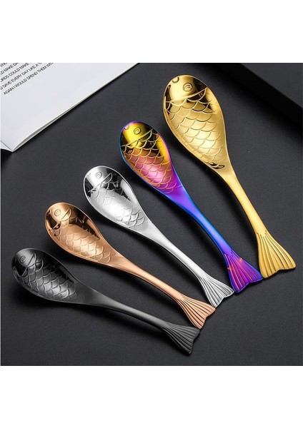 Gümüş Tarzı S Beden 1 Adet Paslanmaz Çelik Balık Şekli Kaşık Tatlı Kahve Kaşığı Karıştırma Çocuk Karikatür Yemek Kaşığı Gül Altın Yaratıcı Sofra Takımı (Yurt Dışından) indirimleri