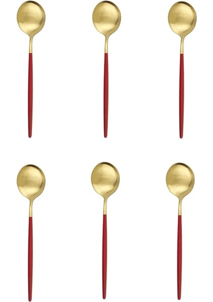 6 Adet Kırmızı Altın Tarzı 6 Adet Mat Renkli Çay Kaşığı Tatlı Dondurma Paslanmaz Çelik Kaşık Karıştırma Kahve Kaşığı Mutfak Aksesuarları Sofra Takımı (Yurt Dışından)