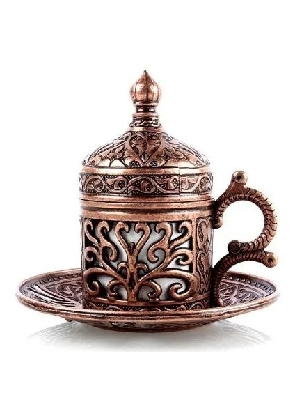 Stili Temizle 50 ml Türk Kahvesi Fincanı Bakır El Yapımı Otantik Tasarım Kahve Espresso 1 Servis, Fincan Tabakları Kapakları Tepsi Lokum Şeker Tabağı Hediye (Yurt Dışından)