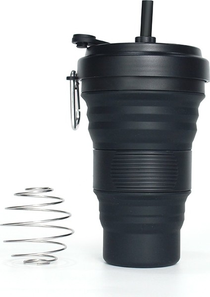 06 Saman Stili ile 550ML Paslanmaz Çelik Yaylı Top ile Katlanabilir Silikon Kahve Hasır Bardak Açık Havada Seyahat Su Sarsıntı Bardakları Katlanır Taşınabilir Şişe (Yurt Dışından)