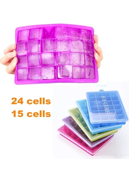 F9105 24 Hücre Stili Kapaklı Silikon Buz Küpü Tepsileri, 15 Gözlü 24 Gözlü Kokteyl, Viski, Şeker, Çikolata ve Daha Fazlası Için Buz Küpü Tepsi Kalıpları (Yurt Dışından) fırsatları