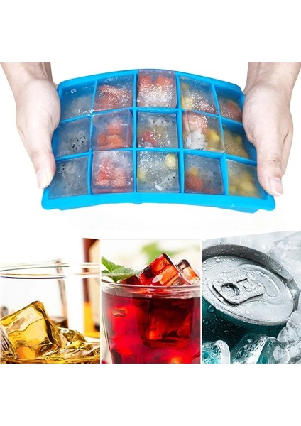 Açık Mavi 15 Izgara Stili 24 Izgaralar Buz Küpü Tepsisi Gıda Sınıfı Silikon Buz Küpü Yapıcı Kalıp, Dondurma Çikolata Partisi Viski Kokteyl Içeceği Için Kapaklı (Yurt Dışından) modelleri