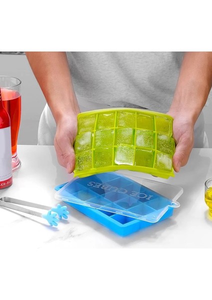 Açık Mavi 15 Izgara Stili 24 Izgaralar Buz Küpü Tepsisi Gıda Sınıfı Silikon Buz Küpü Yapıcı Kalıp, Dondurma Çikolata Partisi Viski Kokteyl Içeceği Için Kapaklı (Yurt Dışından) fırsatları