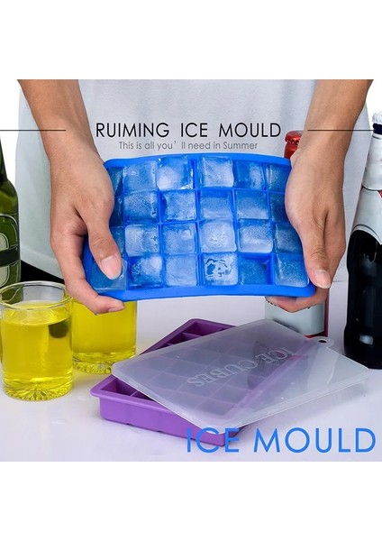 Açık Mavi 15 Izgara Stili 24 Izgaralar Buz Küpü Tepsisi Gıda Sınıfı Silikon Buz Küpü Yapıcı Kalıp, Dondurma Çikolata Partisi Viski Kokteyl Içeceği Için Kapaklı (Yurt Dışından) indirimleri