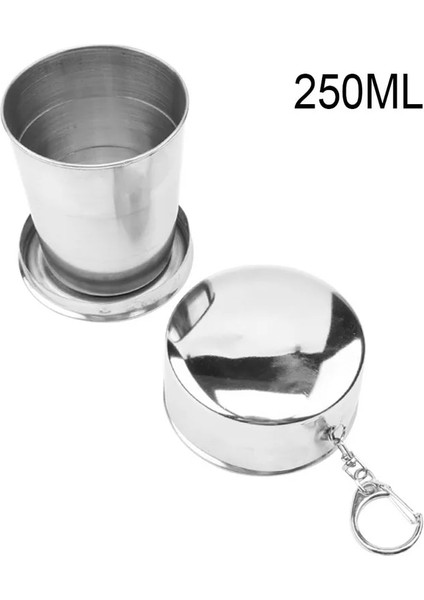 240ML Tarzı Paslanmaz Çelik Katlanır Anahtarlıklı Bardak Kamp Katlanır Bardaklar Seyahat Açık Katlanabilir Kapaklı Bardak Taşınabilir Drinkware (Yurt Dışından)