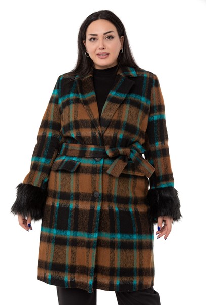 Büyük Beden Kolları Kürklü Cepli Astarlı Vizon Kaban fiyatları