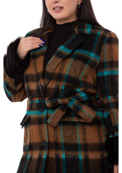 Büyük Beden Kolları Kürklü Cepli Astarlı Vizon Kaban fırsatları