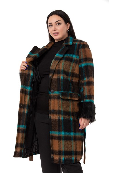 Büyük Beden Kolları Kürklü Cepli Astarlı Vizon Kaban indirimleri