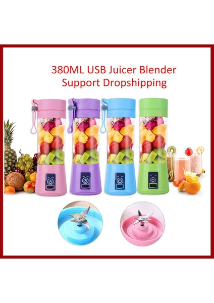 Mor Tarzı 2 Bıçak Bıçaklar 380ML El USB Sıkacağı Şişe Taşınabilir USB Elektrikli Meyve Narenciye Limon Sıkacağı Blender Sıkacağı Suyu Makinesi (Yurt Dışından)
