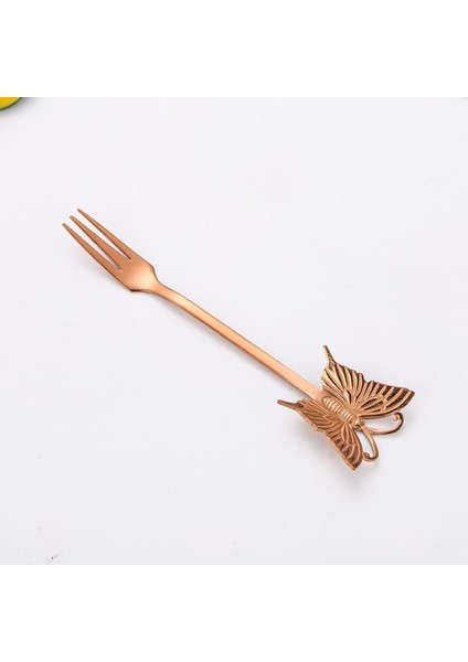 Gül Altın Çatal Stili 1 Adet Paslanmaz Çelik Kahve Kaşığı Çay Kaşığı Altın Kaplama Şeker Tatlı Meyve Çatal Ayna Parlatma Kelebek Kolu Yemek Takımı (Yurt Dışından)