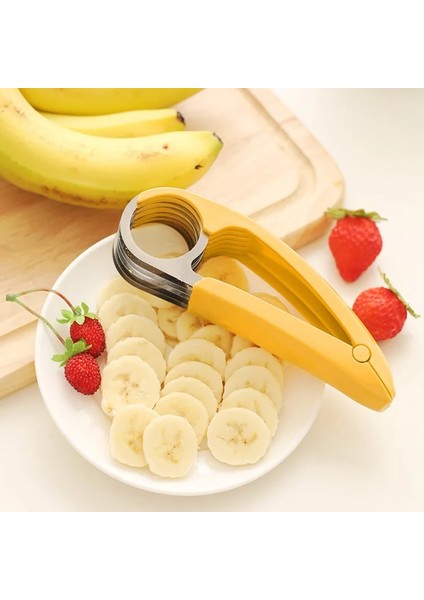 Sarı Stil Mutfak Aksesuarları Muz Dilimleme Meyve Sebze Sosis Dilimleme Paslanmaz Çelik Muz Kesici Salata Sundaes Araçları Pişirme Araçları (Yurt Dışından) fırsatları