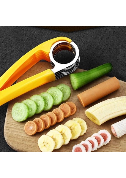 Sarı Stil Mutfak Aksesuarları Muz Dilimleme Meyve Sebze Sosis Dilimleme Paslanmaz Çelik Muz Kesici Salata Sundaes Araçları Pişirme Araçları (Yurt Dışından) indirimleri